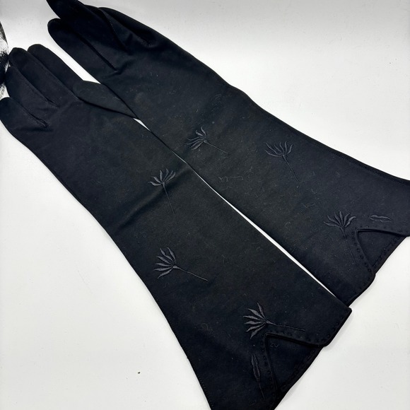 Wear-Right Accessories - Wear-Right Vintage Black Cotton Opera Gloves Embroidered Western Germany Sz‎ 7.5